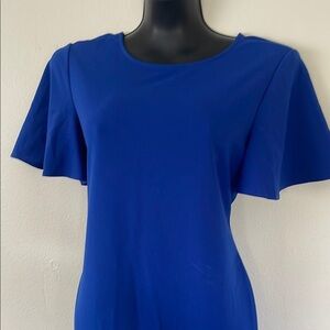 MARINA Blue Ruffled Sheath Midi Dress